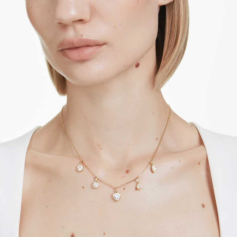 Imber necklace, Mixed cuts, White, 18K gold finish