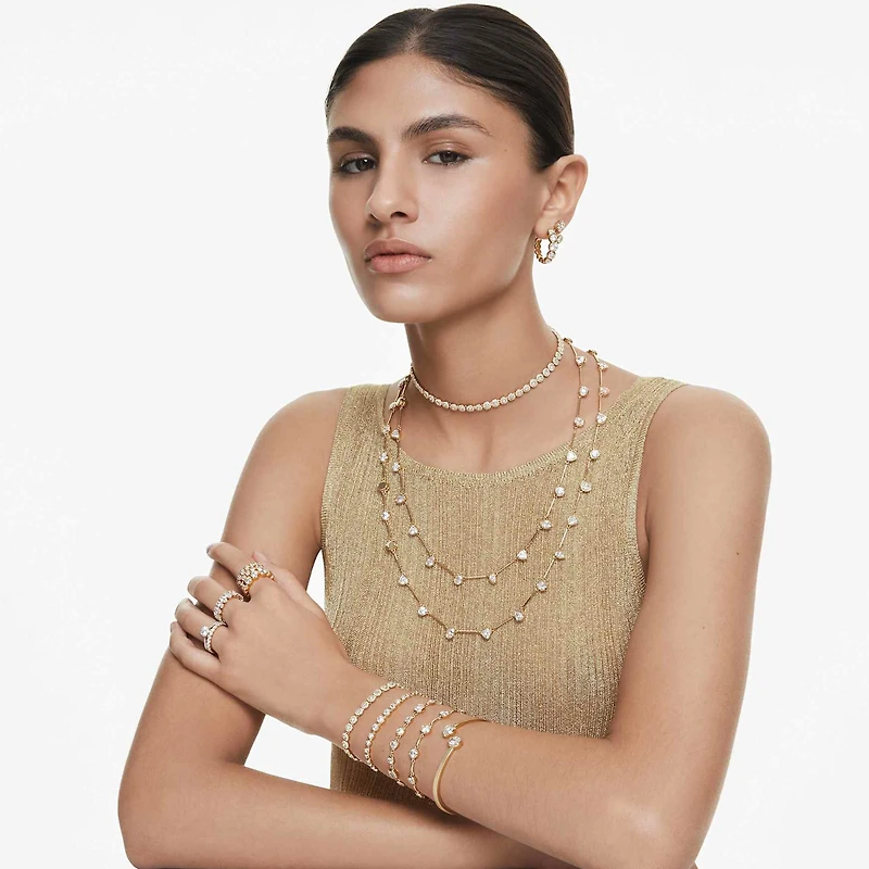 Imber necklace, Magnetic closure, Mixed cuts, White, 18K gold finish