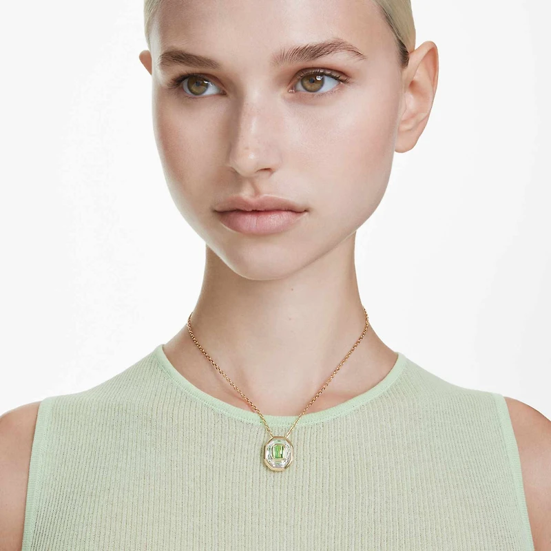 Chroma pendant, Octagon cut, Green, 18K gold finish