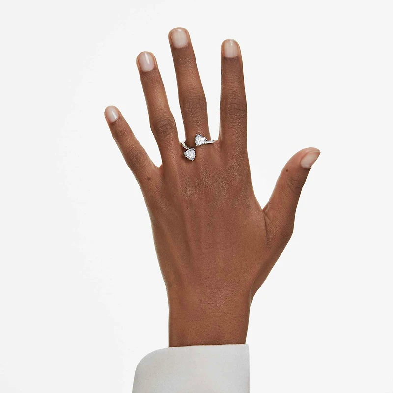 Mesmera open ring, Heart cut, Pavé, White, Rhodium plated by SWAROVSKI