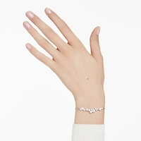 Constella bangle, Crystal pearl, Round cuts, White, Rhodium plated by SWAROVSKI