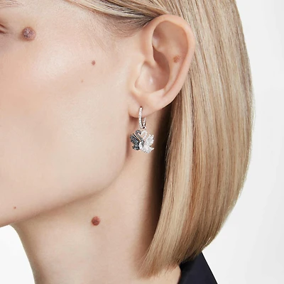 Swan drop earrings, Swan, Black, Mixed metal finish