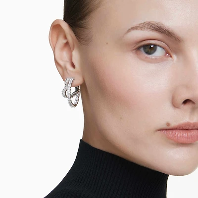 Matrix hoop earrings, Mixed cuts, Heart, White, Rhodium plated
