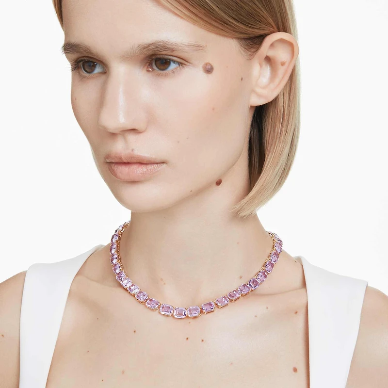 Millenia necklace, Octagon cut, Purple, 18K gold finish