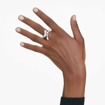 Matrix ring, Mixed cuts, White, Rhodium plated