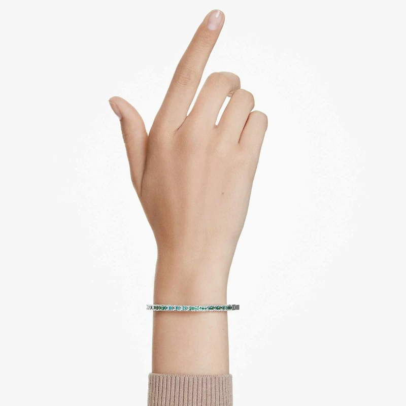 Matrix bangle, Baguette cut, Octagon shape, Green, Rhodium plated by SWAROVSKI