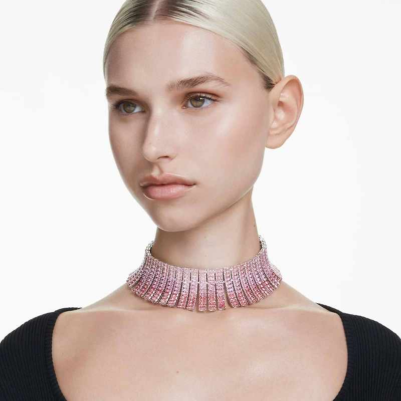 Matrix choker, Baguette cut, Pink, Rhodium plated by SWAROVSKI