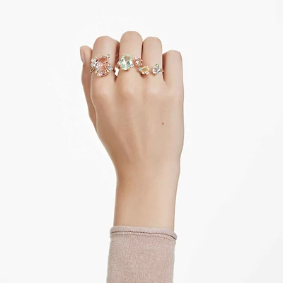 Gema ring, Set (3), Mixed cuts, Multicoloured, Gold-tone plated