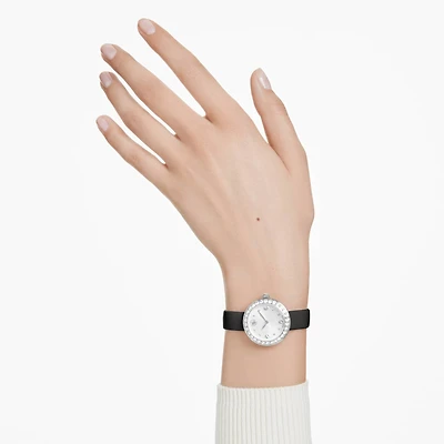 Matrix tennis watch, Swiss Made, Leather strap, Black, Stainless steel