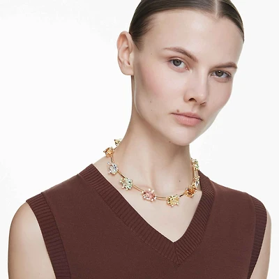 Gema necklace, Mixed cuts, Multicolored, Gold-tone plated