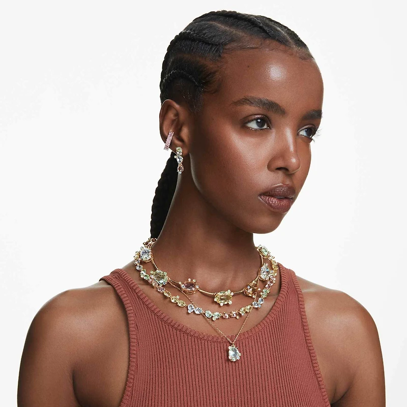 Gema necklace, Mixed cuts, Multicoloured, 18K gold finish