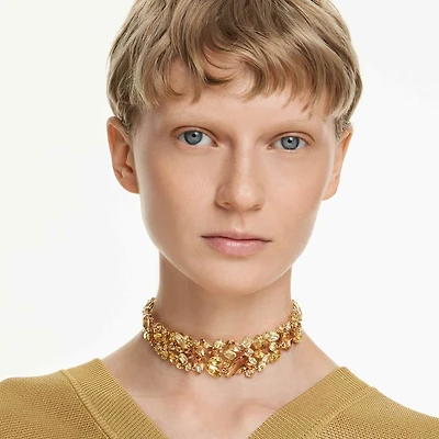 Gema choker, Mixed cuts, Yellow, Gold-tone plated