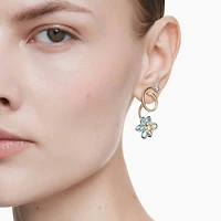 Idyllia drop earrings, Asymmetrical design, Mixed cuts, Flower, Multicoloured, 18K gold finish