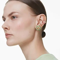 Idyllia ear cuff, Set (3), Asymmetrical design, Mixed cuts, Flower, Multicoloured, 18K gold finish