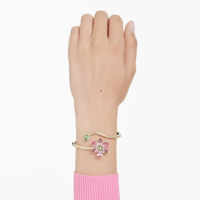 Idyllia bangle, Mixed cuts, Flower, Multicoloured, 18K gold finish