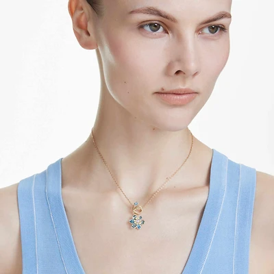 Idyllia pendant, Mixed cuts, Flower, Blue, 18K gold finish