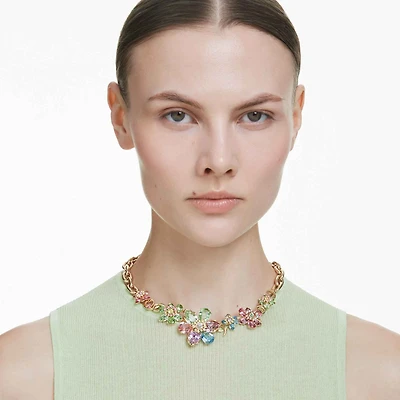 Idyllia necklace, Mixed cuts, Flower, Multicoloured, Gold-tone plated