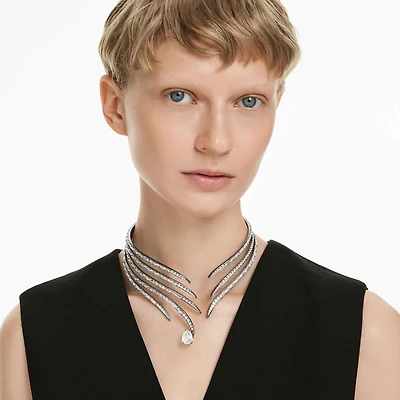 The Vienna Collection choker, Feather, White, Ruthenium plated