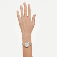 Crystalline bangle watch, Swiss Made, Metal bracelet, Beige, Rose gold-tone finish