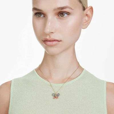 Idyllia pendant, Mixed cuts, Pavé, Butterfly, Multicoloured, 18K gold finish