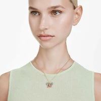 Idyllia pendant, Mixed cuts, Pavé, Butterfly, Multicoloured, 18K gold finish