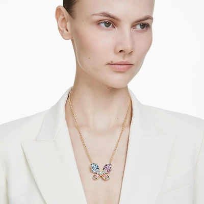 Idyllia pendant and brooch, Mixed cuts, Pavé, Butterfly, Multicoloured, 18K gold finish