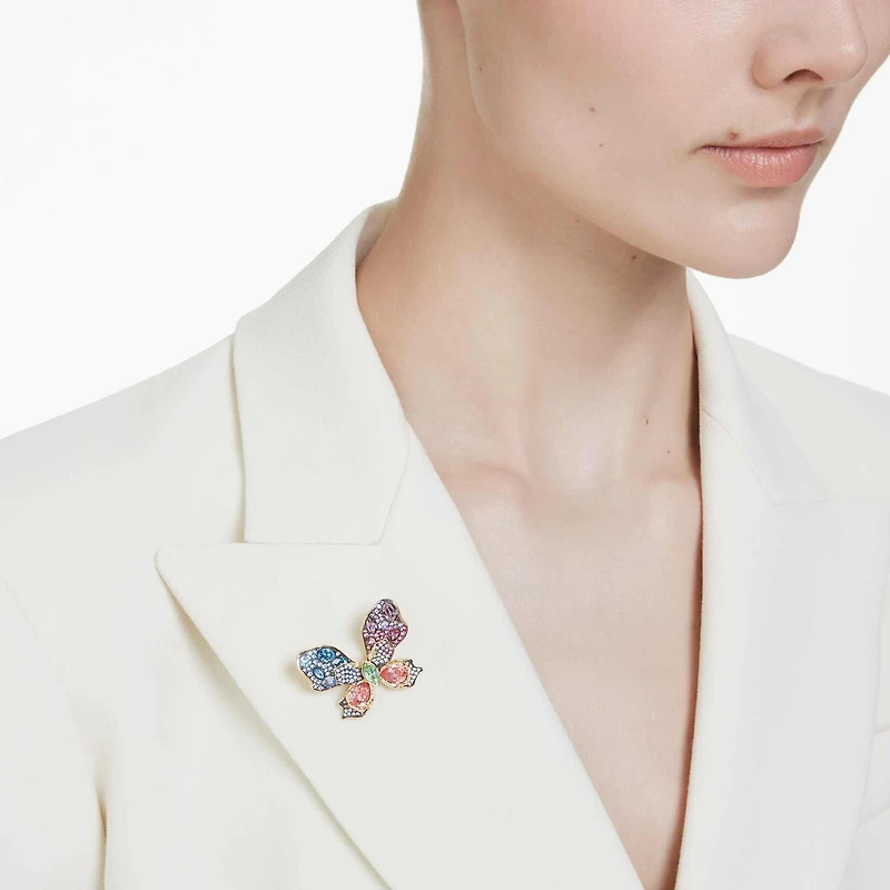 Idyllia pendant and brooch, Mixed cuts, Pavé, Butterfly, Multicoloured, 18K gold finish