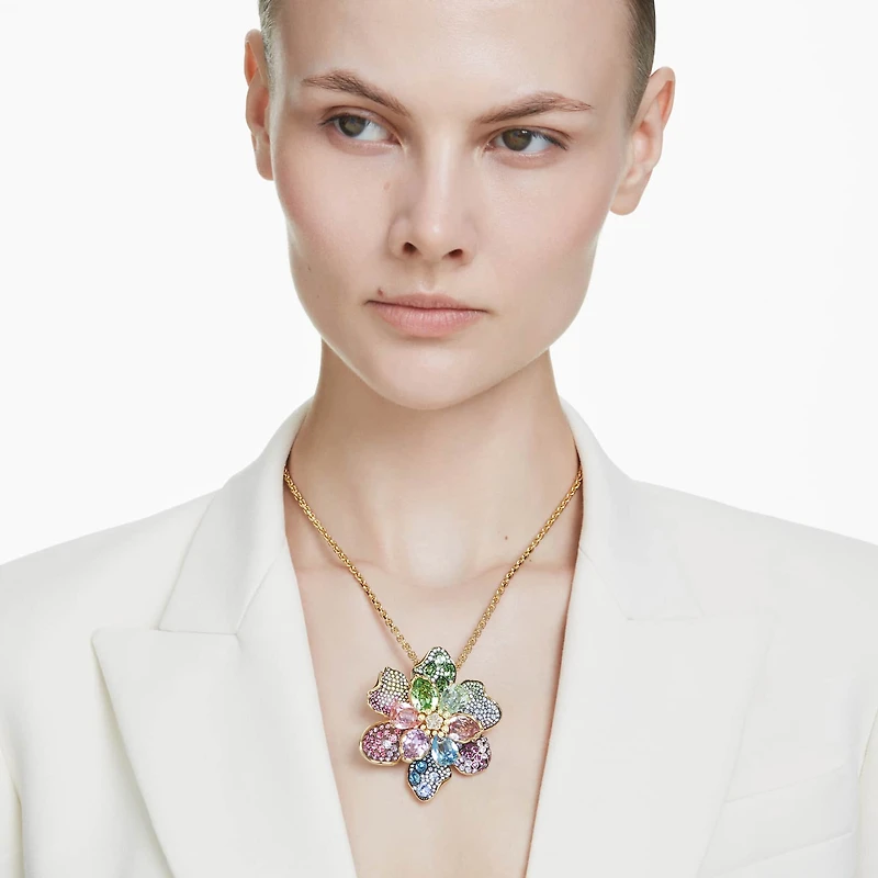 Idyllia pendant and brooch, Mixed cuts, Pavé, Flower, Multicolored, Gold-tone plated by SWAROVSKI
