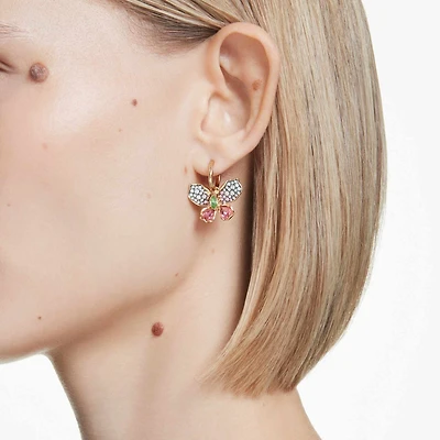 Idyllia drop earrings, Mixed cuts, Pavé, Butterfly, Multicolored, 18K gold finish