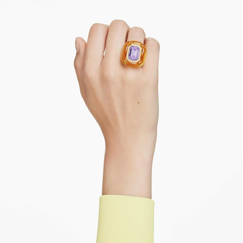 Dulcis cocktail ring, Cushion cut, Pavé, Yellow by SWAROVSKI