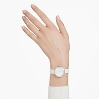 Matrix tennis watch, Swiss Made, Leather strap, White, Champagne gold-tone finish by SWAROVSKI