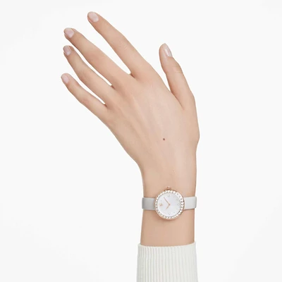 Matrix tennis watch, Swiss Made, Leather strap, Grey, Rose gold-tone finish