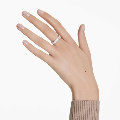 Matrix ring, Baguette cut, White, Silver-tone finish