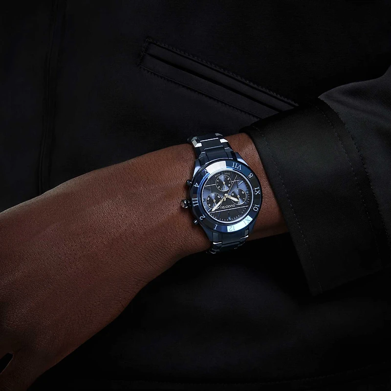 Dextera chrono watch, 39mm, Swiss Made, Metal bracelet, Blue, Blue finish by SWAROVSKI