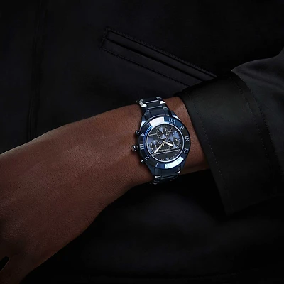 Dextera chrono watch, 39mm, Swiss Made, Metal bracelet, Blue, Blue finish