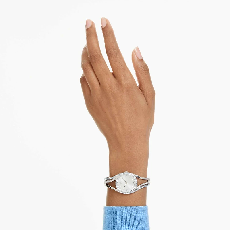 Hyperbola bangle watch, Swiss Made, Metal bracelet, Blue, Stainless steel by SWAROVSKI