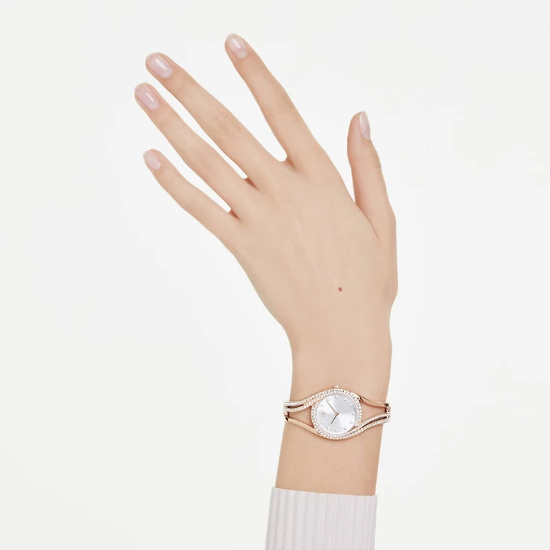 Hyperbola bangle watch, Swiss Made, Metal bracelet, Rose gold tone, Rose gold-tone finish by SWAROVSKI