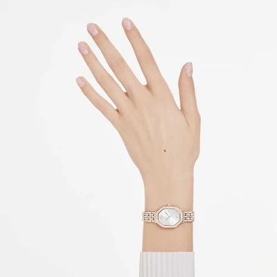 Dextera octagon watch, Swiss Made, Metal bracelet, Gold tone, Rose gold-tone finish