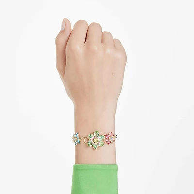 Idyllia bracelet, Mixed cuts, Flower, Multicolored, 18K gold finish