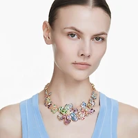 Idyllia necklace, Mixed cuts, Pavé, Flower, Multicoloured, 18K gold finish