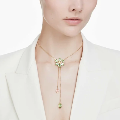 Idyllia Y pendant, Mixed cuts, Flower, Multicoloured, 18K gold finish