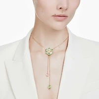 Idyllia Y pendant, Mixed cuts, Flower, Multicoloured, 18K gold finish