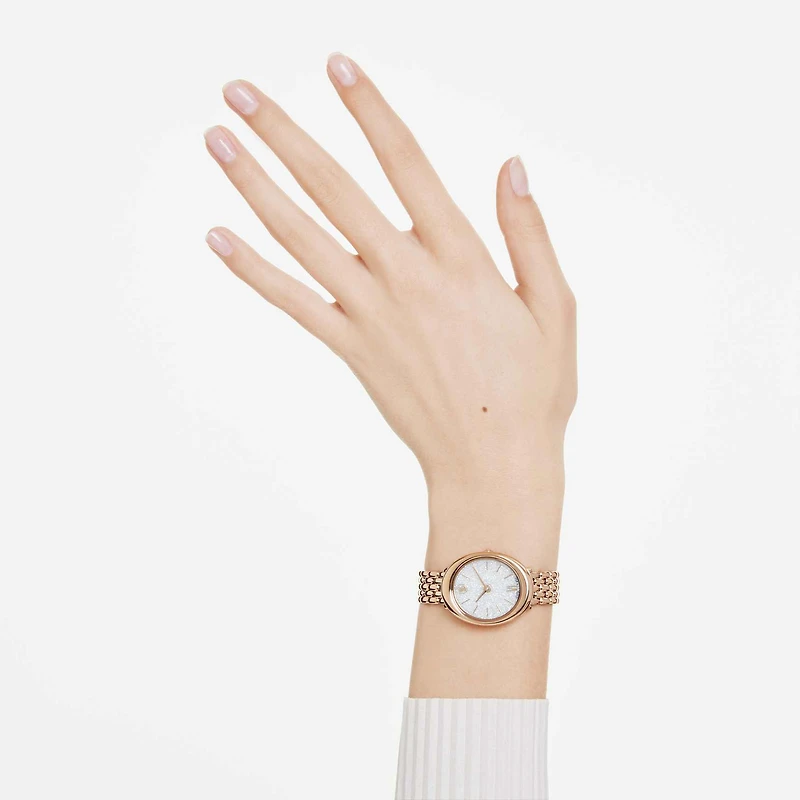 Imber oval watch, Swiss Made, Metal bracelet, Gold tone, Rose gold-tone finish by SWAROVSKI