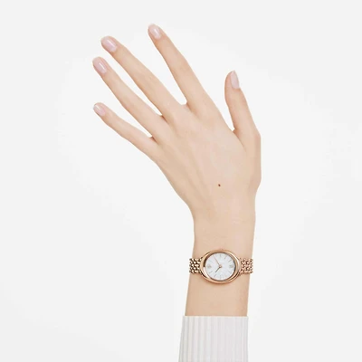 Imber oval watch, Swiss Made, Metal bracelet, Gold tone, Rose gold-tone finish