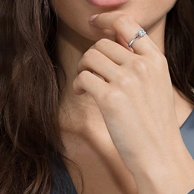 Attract ring, Square cut, White, Rhodium plated