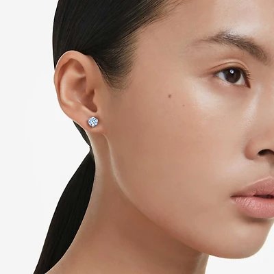 Solitaire stud earrings, Light blue, Rhodium plated