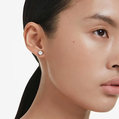 Solitaire stud earrings, Round cut, White, 18K gold finish