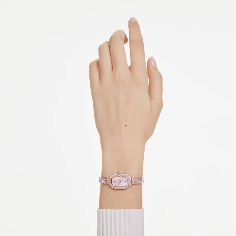 Dextera bangle watch, Swiss Made, Metal bracelet, Pink, Rose gold-tone plated by SWAROVSKI