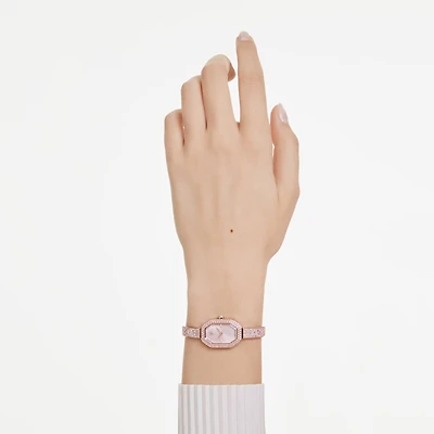 Dextera bangle watch, Swiss Made, Metal bracelet, Pink, Rose gold-tone plated
