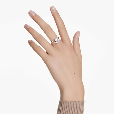 Stilla ring, Octagon cut, White, Silver-tone finish